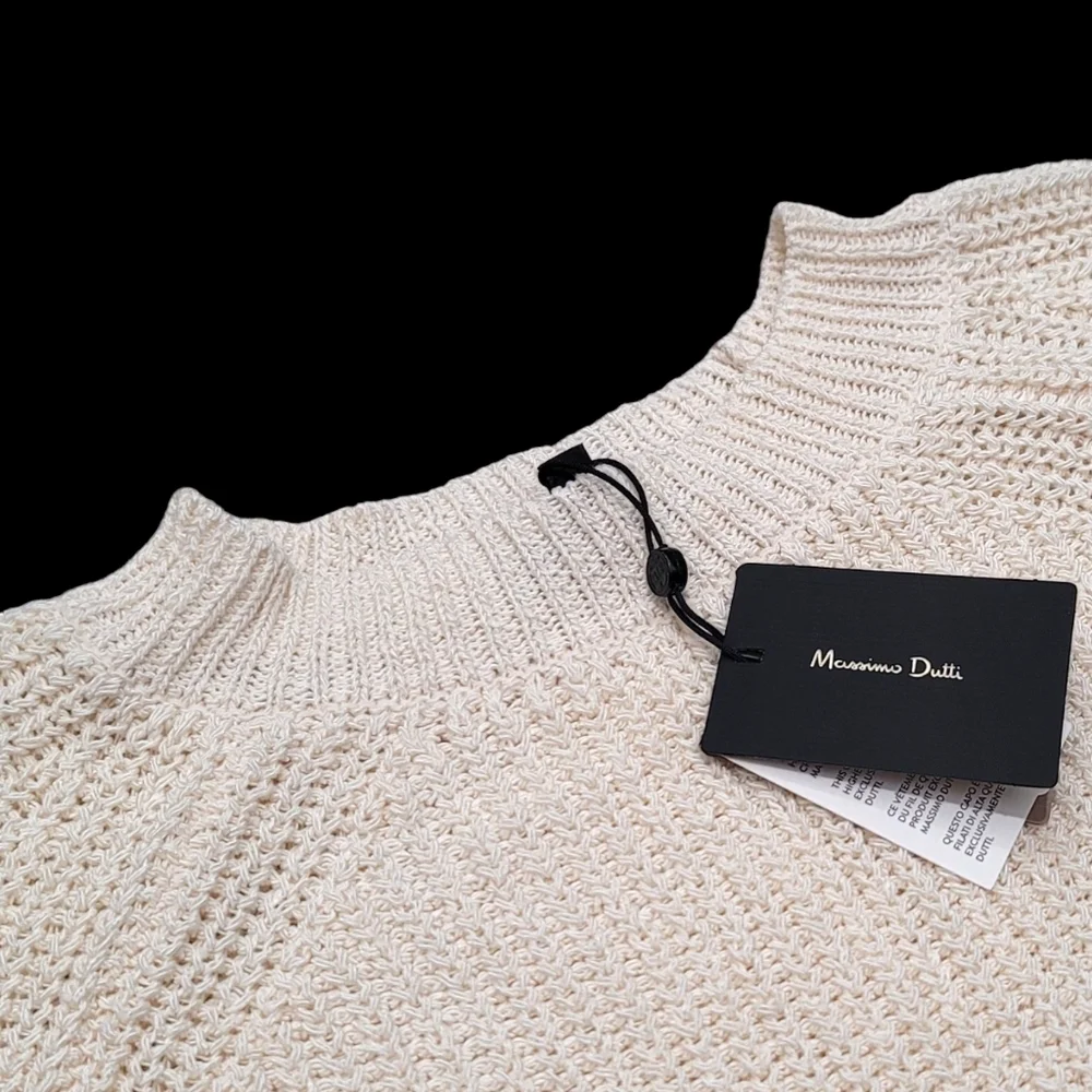 Women's Sweater MASSIMO DUTTI Purl Knit Linen & Cotton, Color Ivory, Size XS - Picture 8 of 15
